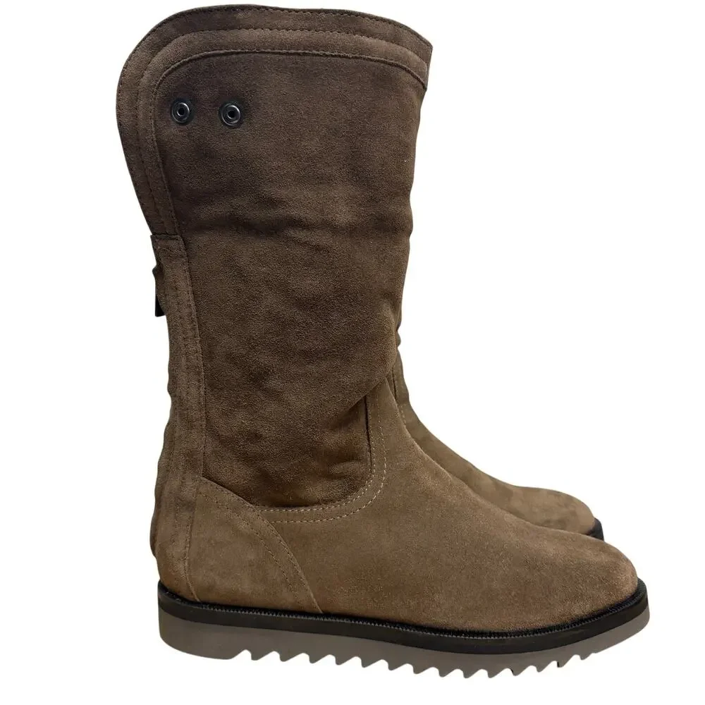 Aquatalia Boots Waterproof Taupe Gray Suede Faux-Fur Cuff Back Zip Boots 7.5